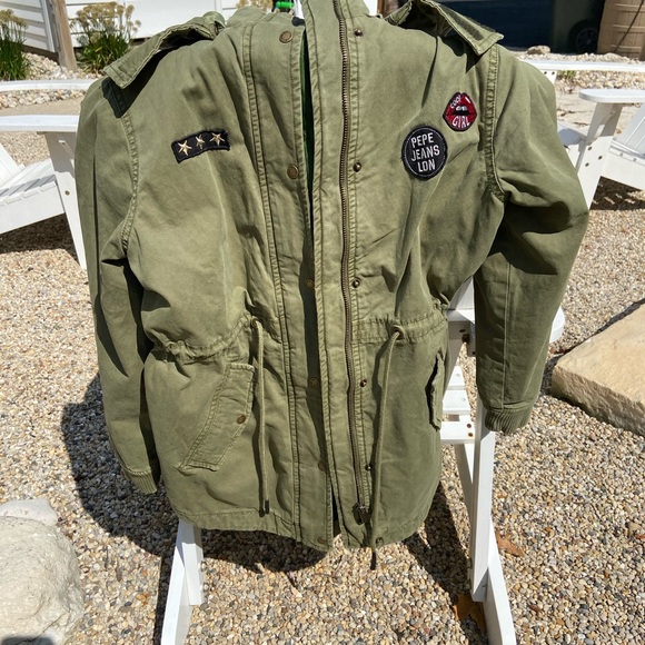 Girls Size 12 Pepe Jeans NWT khaki long army coat - Picture 4 of 7